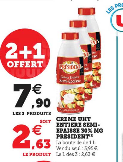 crème uht entière semi-épaisse 30% mg président