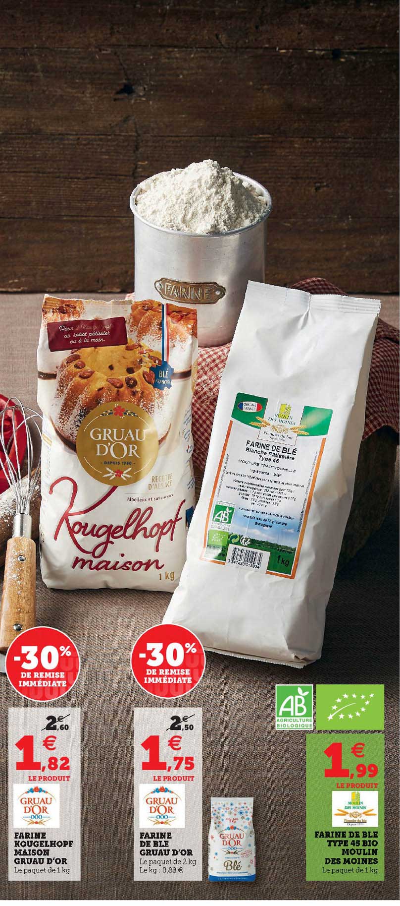 farine kougelhop maison gruau d'or, farine de blé gruau d'or, farine de blé type 45 bio moulin des moines