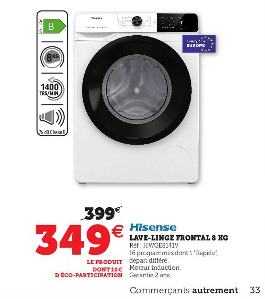 hisense lave-linge frontal 8 kg
