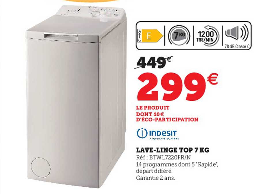 indesit lave-linge top 7 kg