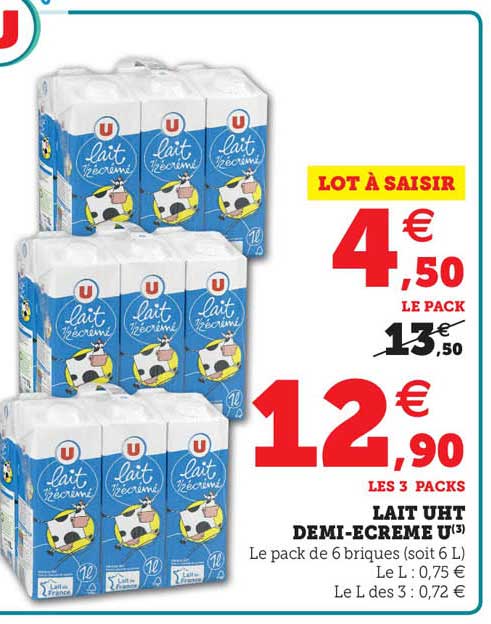 lait uht demi-écrémé u