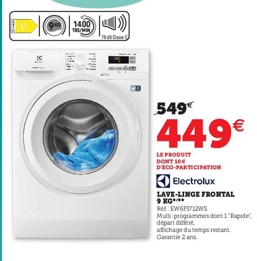 lave-linge frontal 9 kg electrolux