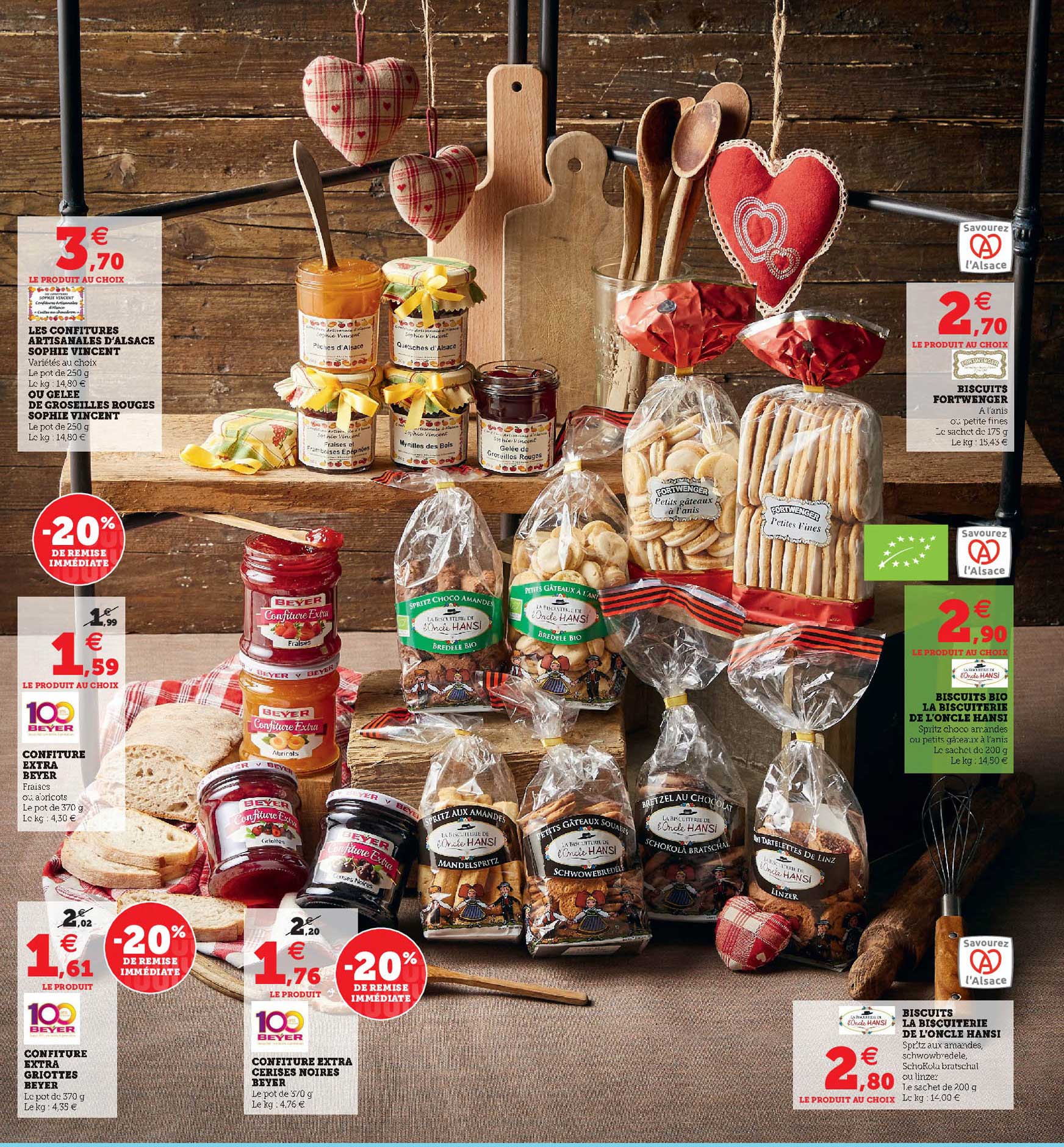 les confitures artisanales d'alsace sophie vincent ou gelée de groseilles rouge, confiture extra beyer, confiture extra griottes beyer, confiture extra cerises noires beyer, biscuits