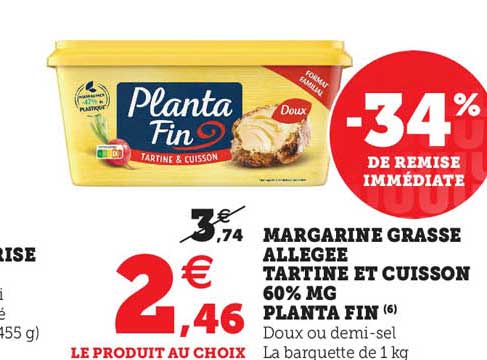 margarine grasse allégée tartine et cuisson 60% m.g. planta fin
