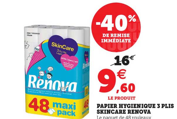 papier hygiénique 3 plis skincare renova