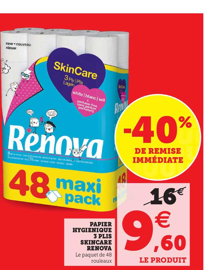 papier hygiénique 3 plis skincare renova