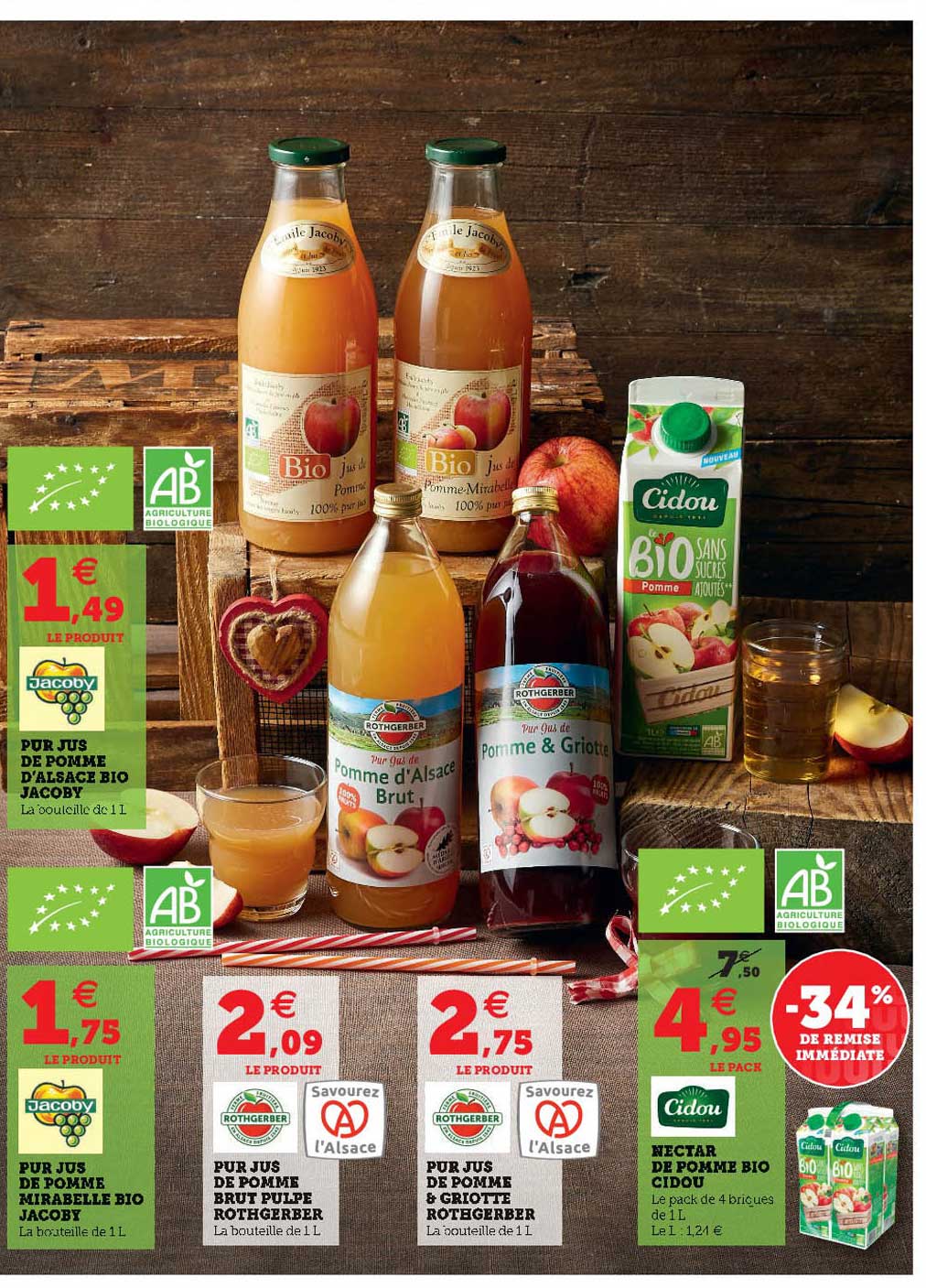 Pur Jus De Pomme D'alsace Bio Jacoby, Pur Jus De Pomme Mirabelle Bio Jacoby, Pur Jus De Pomme Brut Pulpe Rothgerber, Pur Jus De Pomme & Griotte Rothgerber, Nectar De Pomme Bio Cidou