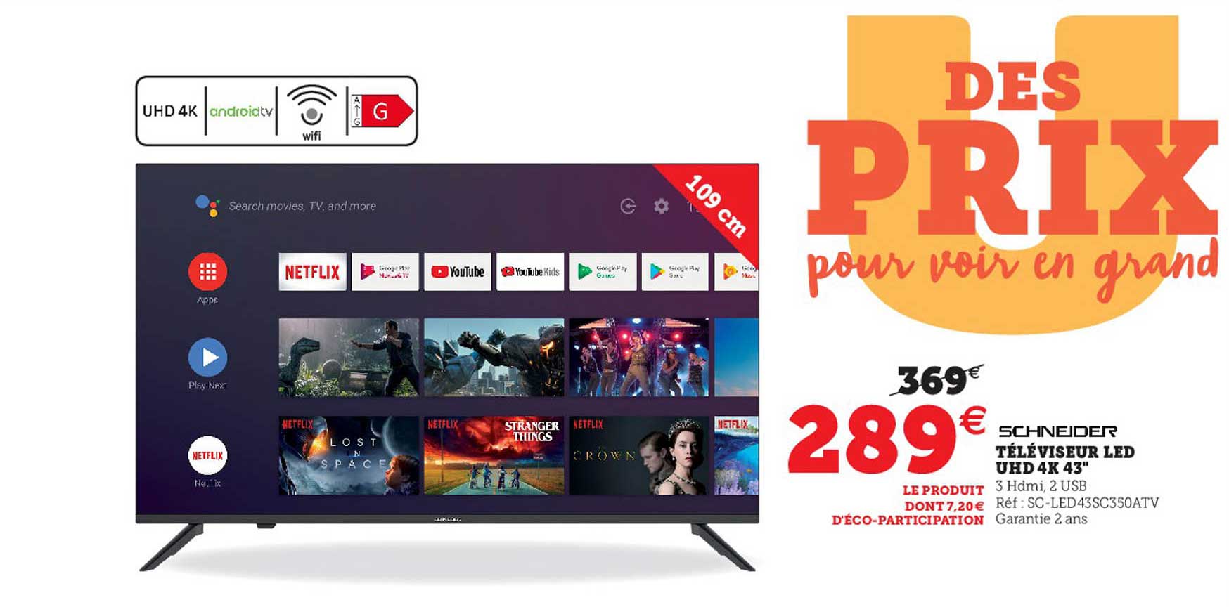 Schneider Téléviseur Led Uhd 4k 43"