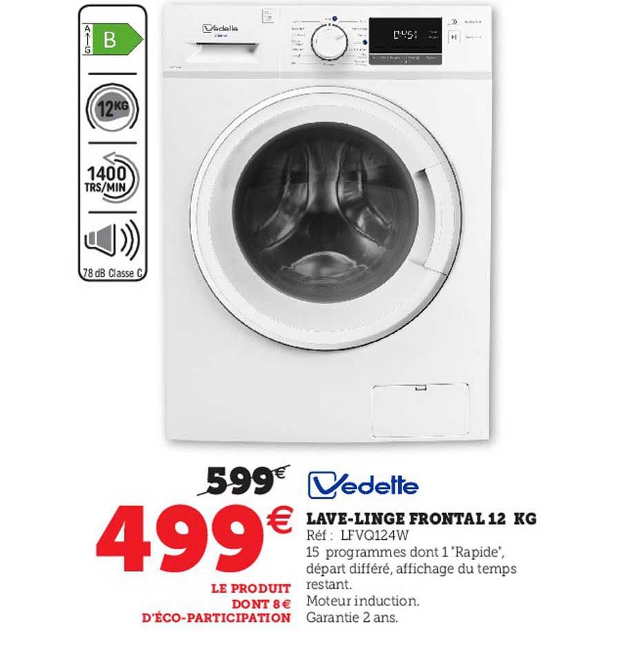 vedette lave-linge frontal 12 kg
