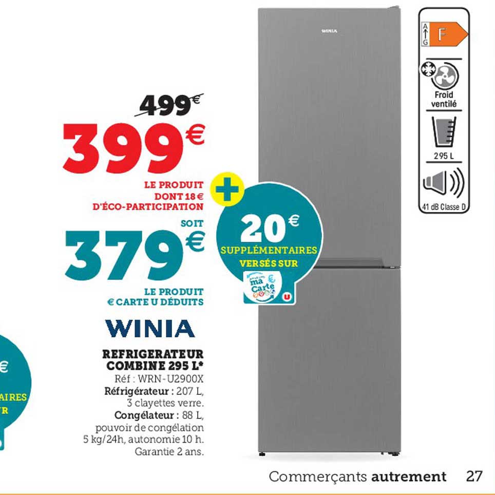 Winia Refrigerateur Combiné 295 L