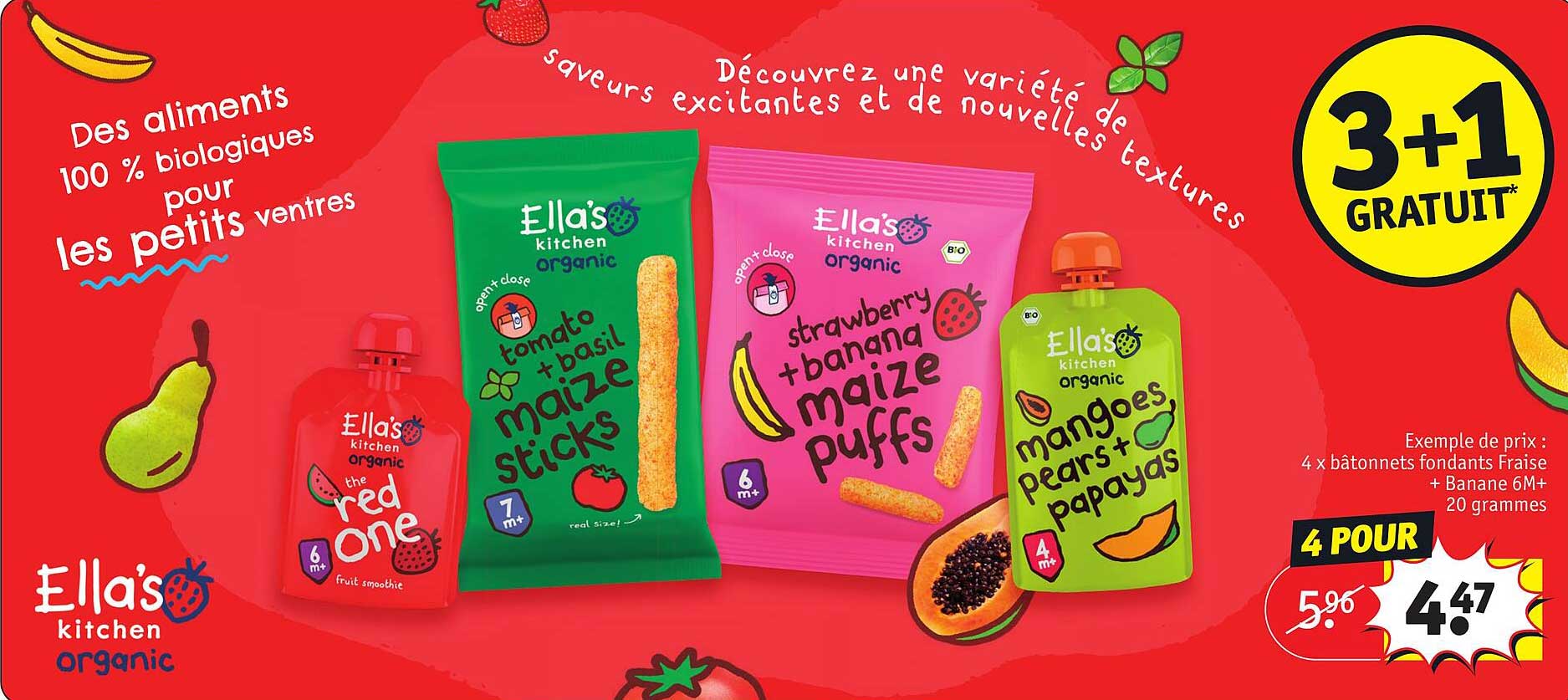 4x Bâtonnets Fondants Fraise + Banane 6m+ 20 Grammes