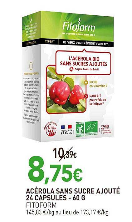 acérola sans sucre ajouté fitoform