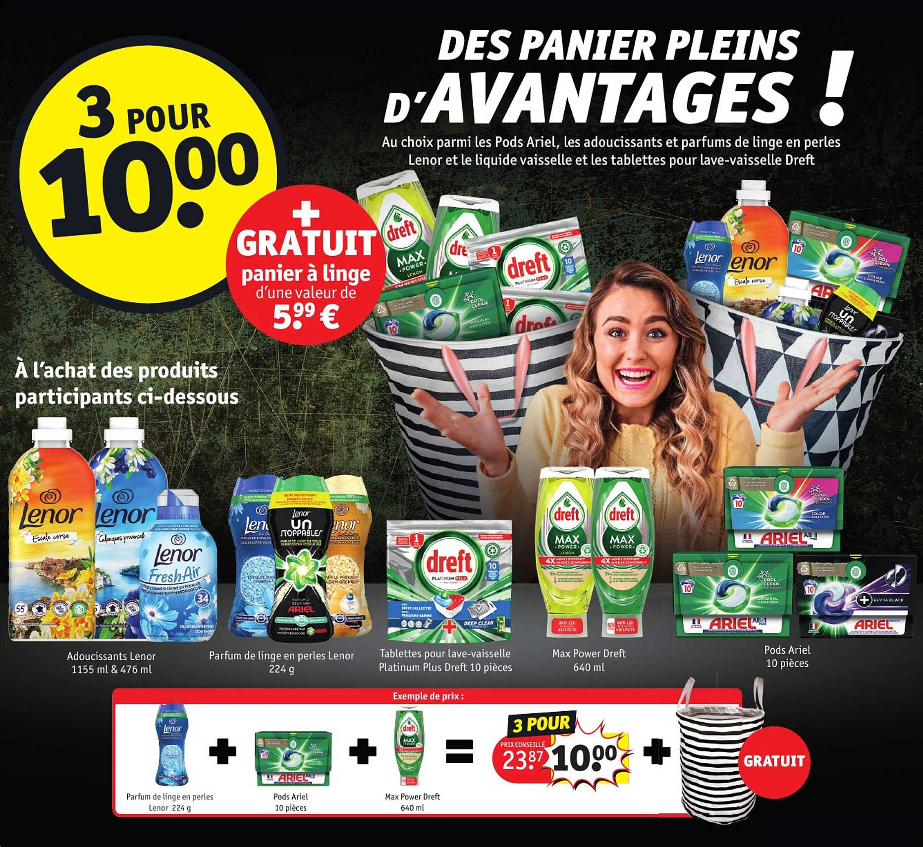 Adoucissants Lenor, Parfum De Linge En Perles Lenor, Tablettes Pour Lave-vaisselle Platinum Plus Dreft 10 Pièces, Max Power Dreft, Pods Ariel 10 Pièces