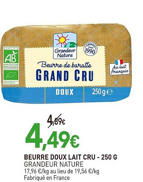 beurre doux lait cru grandeur nature