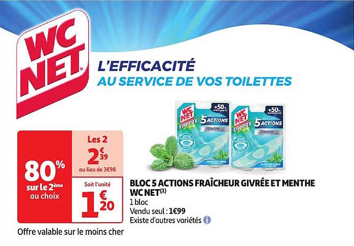 bloc 5 actions fraîcheur givrée et menthe wc net