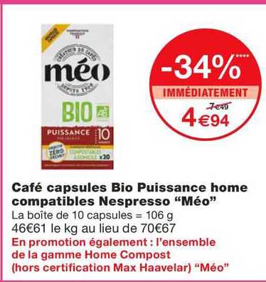 Café Capsules Bio Puissance Home Compatibles Nespresso "méo"