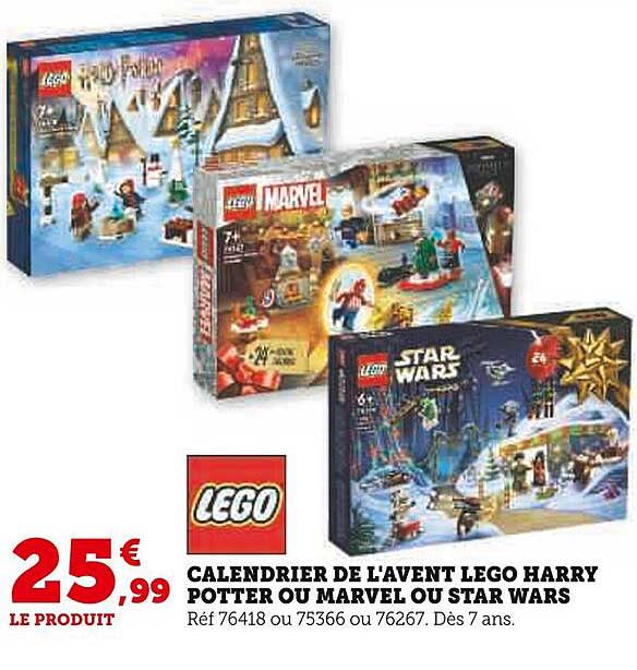 calendrier de l'avent lego harry potter ou marvel ou star wars lego