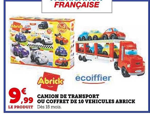 camion de transport ou coffret de 10 véhicules abrick écoiffier