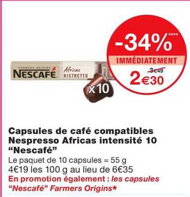 capsules de café compatibles nespresso africas intensité 10 "nescafé"