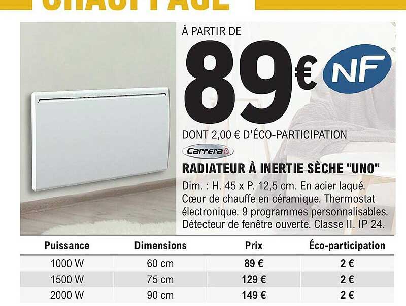 Carrera Radiateur à Inertie Sèche Uno