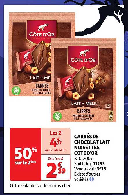 Carrés De Chocolat Lait Noisettes Côte D'or