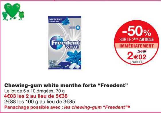 chewing-gum white menthe forte "freedent"