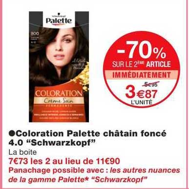 coloration palette châtain foncé 4.0 "schwarzkopf"