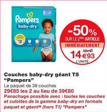 couches baby-dry géant t5 "pampers"