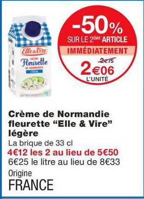 Crème De Normandie Fleurette "elle & Vire" Légère