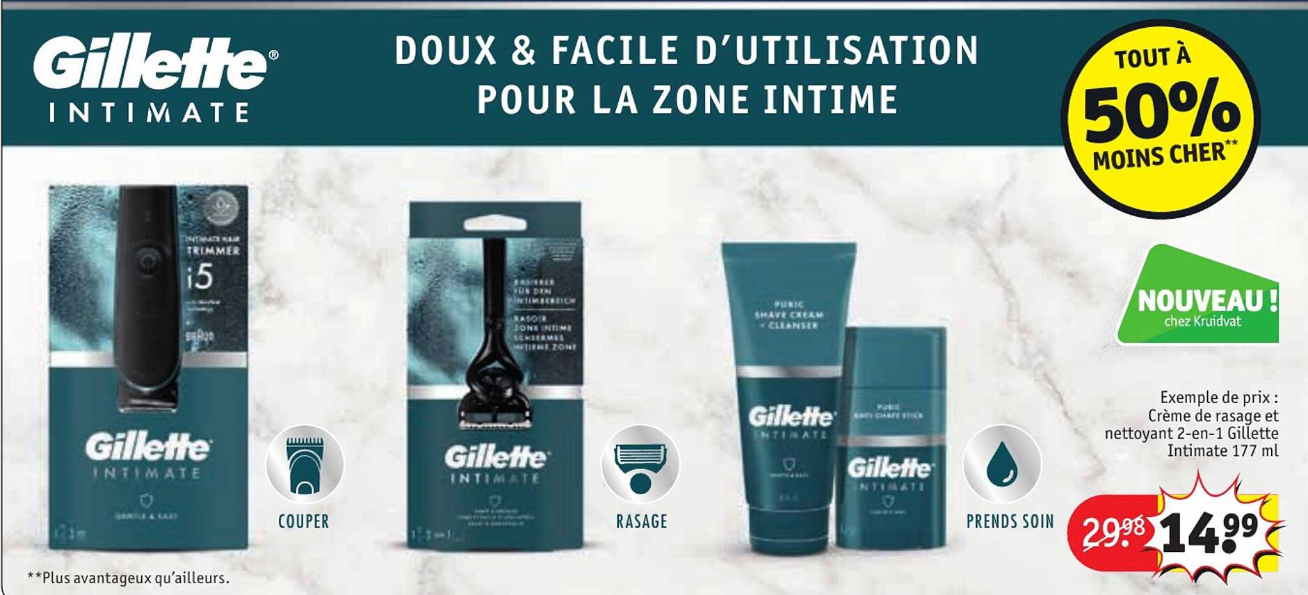 crème de rasage et nettoyant 2-en-1 gillette intimate 177 ml