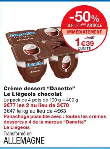 Crème Dessert "danette" Le Liégeois Chocolat