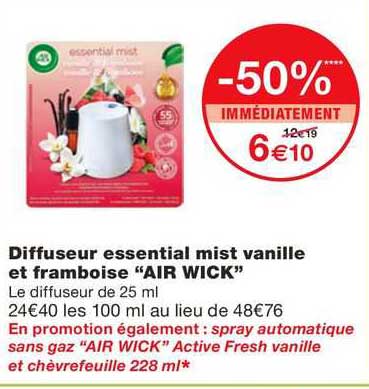 diffuseur essential mist vanille et  framboise "air wick"