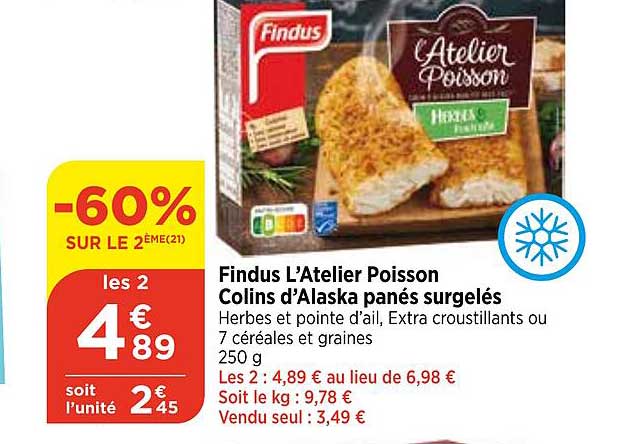 findus l'atelier poisson colins d'alaska panés surgelés