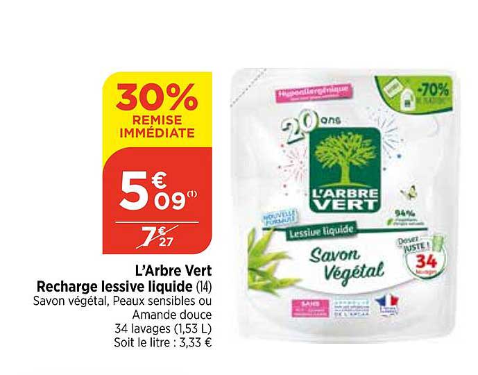 l'arbre vert recharge lessive liquide
