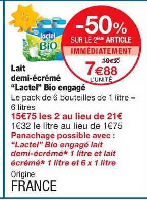 lait demi-écrémé "lactel" bio engagé