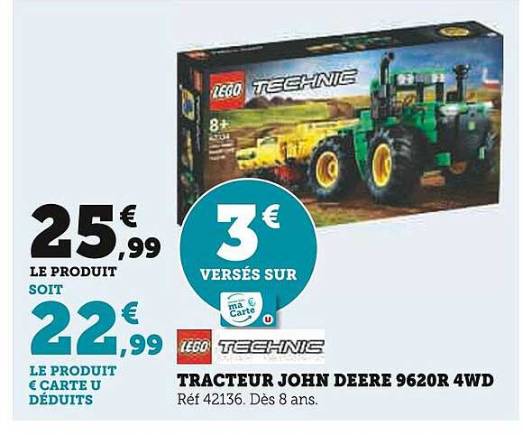 lego technic tracteur john deere 9620r 4wd