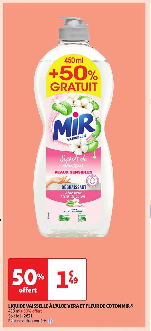 liquide vaisselle à l'aloe vera et fleur de coton mir