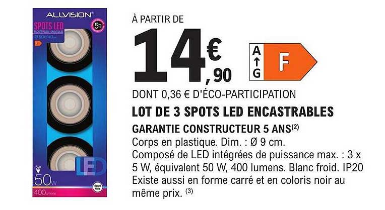 lot de 3 spots led encastrables