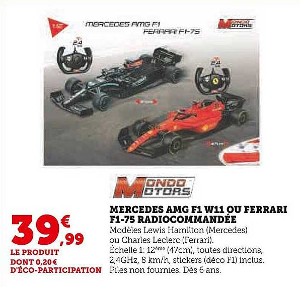 mercedes amg f1 w11 ou ferrari f1-75 radiocommandée mondo motors