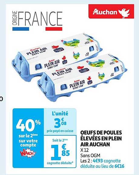 œufs de poules élevées en plein air auchan
