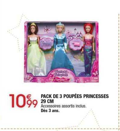 Pack De 3 Poupées Princesses 29 Cm