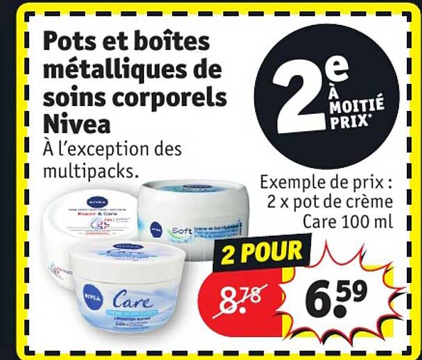pots et boîtes métalliques de soins corporels nivea
