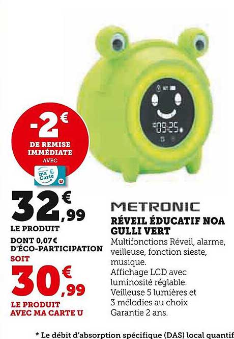 réveil éducatif noa gulli vert metronic