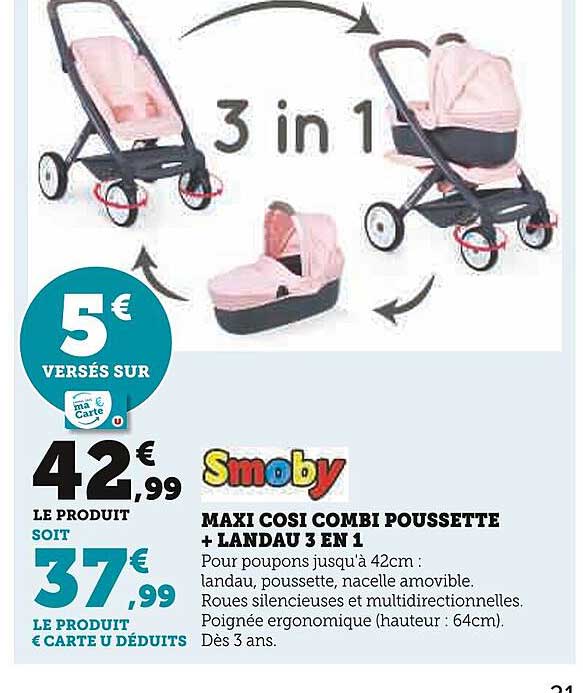 smoby maxi cosi combi poussette + landau 3en1