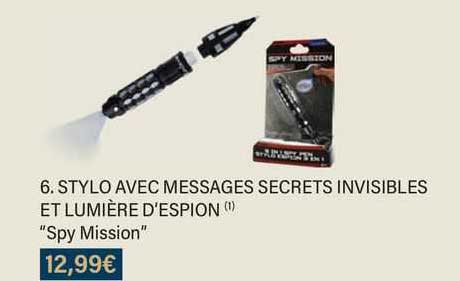 stylo avec messages secrets invisibles et lumière d'espion "spy mission"