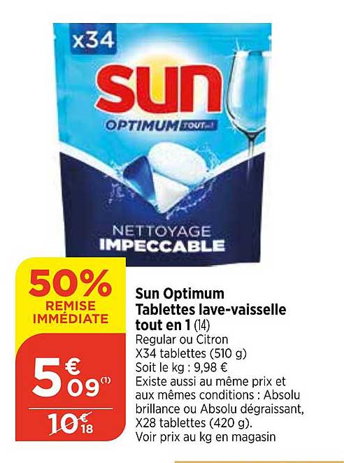 sun optimum tablettes lave-vaisselle tout en 1