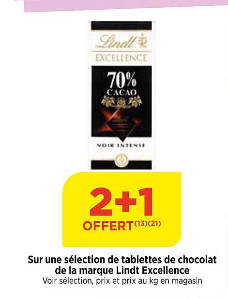 sur une sélection de tablettes de chocolat de la marque lindt excellence