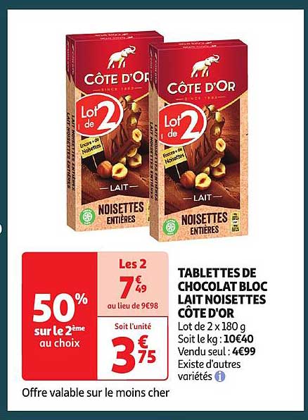 Tablettes De Chocolat Bloc Lait Noisettes Côte D'or