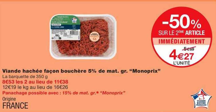 viande hachée façon bouchère 5% de mat. gr. "monoprix"