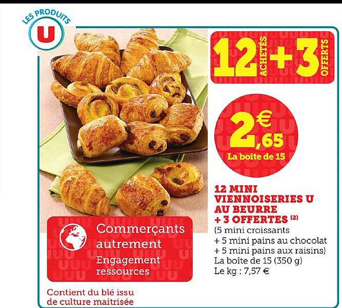 12 mini viennoiseries u + 3 offertes